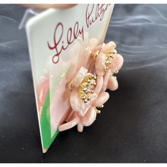 NWT Lilly Pulitzer Earrings Pink CZ Goldtone Flower Pierced Gift Bag - Picture 7 of 10
